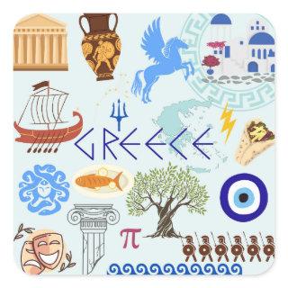 Greece Symbols Travel Lovers Square Sticker