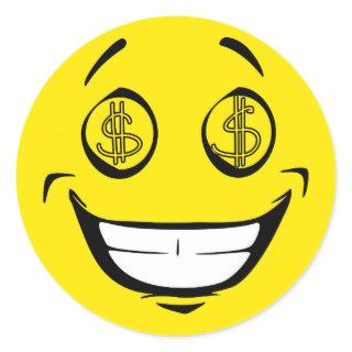 Greedy Money Eyes Yellow Face Classic Round Sticker