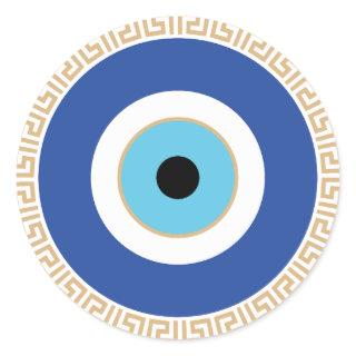 Greek Evil Eye In Greek Key Classic Round Sticker