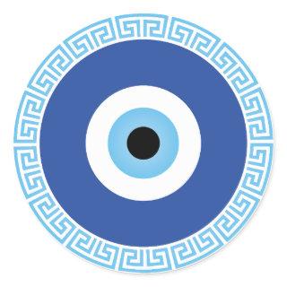 Greek Evil Eye In Greek Key Classic Round Sticker