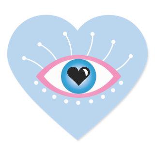 Greek Evil Eye With Eyelashes Pink Blue  Heart Sticker