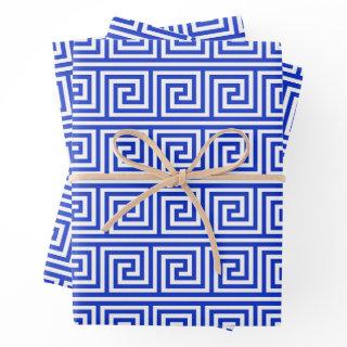 Greek Meander Key Squares Pattern Blue  Sheets