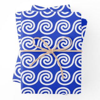 Greek Meander Key Waves Pattern Blue  Sheets
