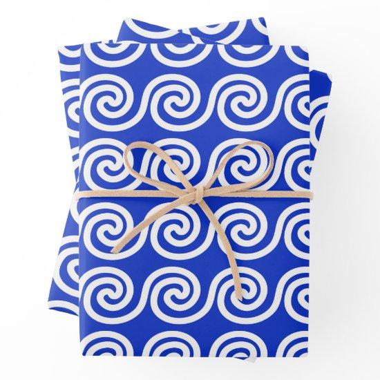 Greek Meander Key Waves Pattern Blue  Sheets