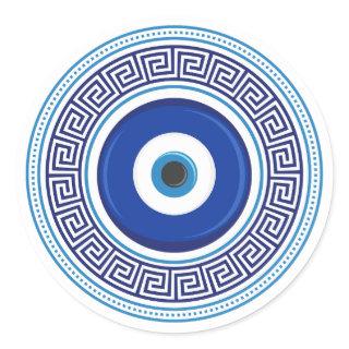 Greek Pattern Evil Eye Nazar Classic Round Sticker