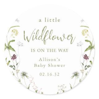 Green A Little Wildflower Rustic Boho Baby Shower  Classic Round Sticker