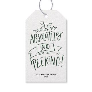 Green Absolutely No Peeking Lettering Christmas Gift Tags