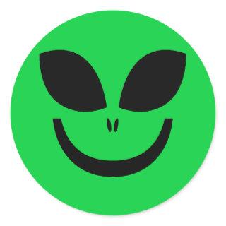 GREEN ALIEN FACE CLASSIC ROUND STICKER