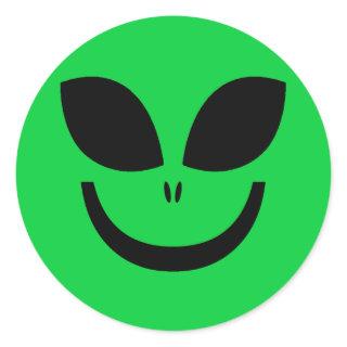 GREEN ALIEN FACE CLASSIC ROUND STICKER