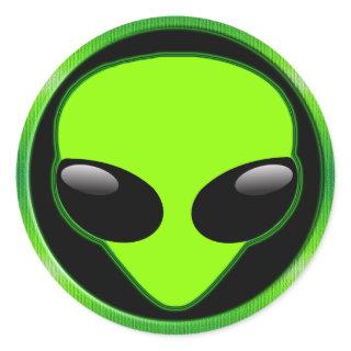 GREEN ALIEN HEAD CLASSIC ROUND STICKER