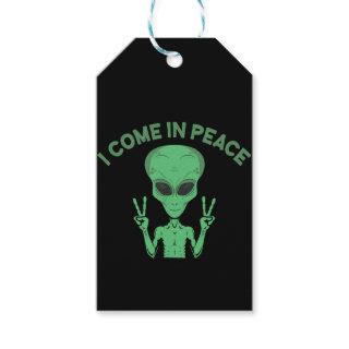 Green Alien I Come In Peace Extraterrestrial UFO Gift Tags