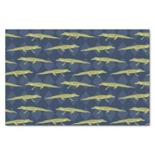 Green Alligators, Navy Blue Diamond Pattern Tissue Paper