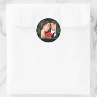 Green and Black Love Never Fails Photo Classic Round Sticker