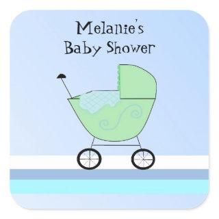 Green and Blue Baby Buggy Square Sticker