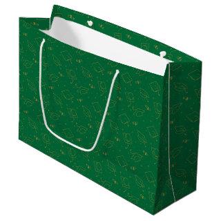 Green and Gold Graduation Cap Toss Large Gift Bag