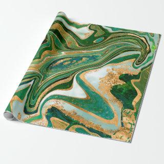 Green and gold liquid marble abstract