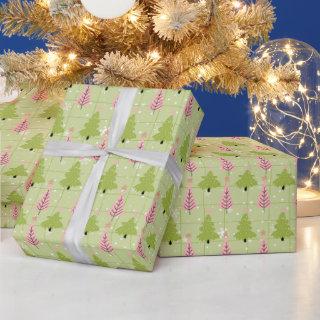 Green and Off White Christmas Trees Pink Christmas