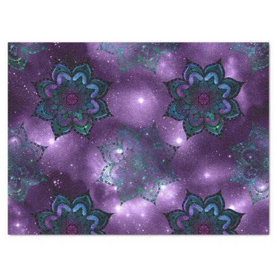 Green and Purple Mandalas on Purple Sky Decoupage Tissue Paper
