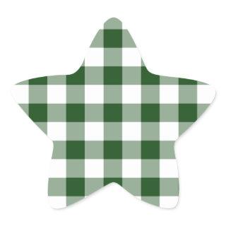 Green and White Gingham Pattern Star Sticker