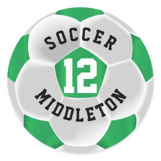 Green and White Soccer Sport Ball Classic Round Sticker