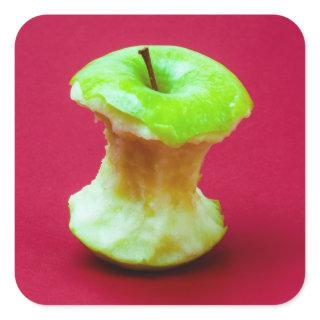 Green apple core square sticker