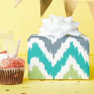 Green Aqua Gray Zigzags Ikat Pattern
