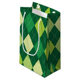 Green argyle pattern small gift bag
