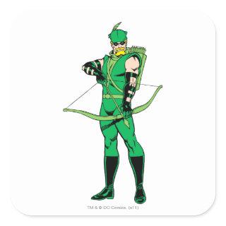 Green Arrow Standing with Bow Square Sticker