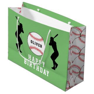 Green Baseball Ball Player Kids Name Birthday Large Gift Bag