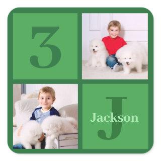 Green Birthday Photo Collage Personalized Party Square Sticker