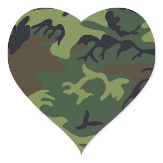 Green black brown camo camouflage military heart sticker