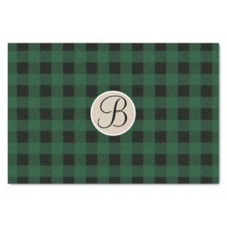 Green Black Plaid Checker Rustic Monogram Initial Tissue Paper