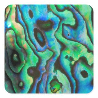 Green blue paua abalone shell square sticker
