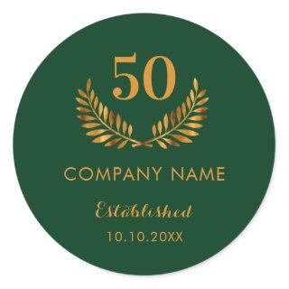 Green business comapany name established year classic round sticker