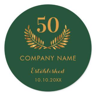 Green business comapany name established year classic round sticker