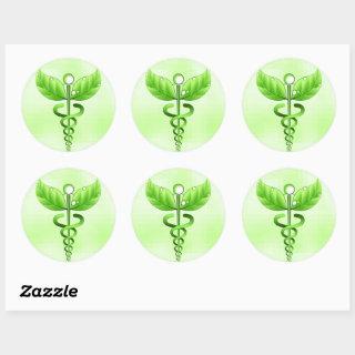 Green Caduceus Alternative Medicine Medical Symbol Classic Round Sticker