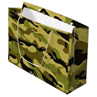 Green camouflage army texture large gift bag