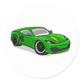 Green car racing cartoon  - Choose background colo Classic Round Sticker