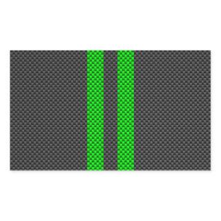 Green Carbon Fiber Style Racing Stripes Rectangular Sticker