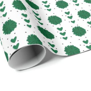 Green Cheerleader Pom Poms & Hearts Pattern