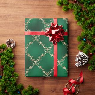 Green Christmas Holiday Gold Damask Gift