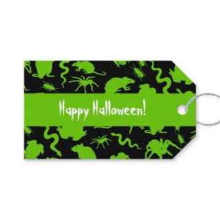 Green Creepy Crawly Happy Halloween Rats Pattern Gift Tags