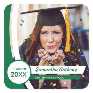 Green Curved Frame Photo Graduation Square Sticker