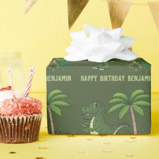 Green Cute Cartoon T-rex Dinosaur Happy Birthday