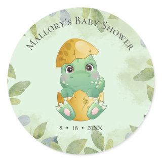 Green Dinosaur Boys Baby Shower  Classic Round Sticker