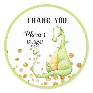 *~* Green Dragon Glitter Baby Shower Thank You Classic Round Sticker