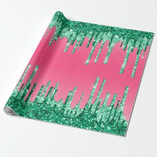 Green Dripping Glitters Chic Pink Watermelon Color