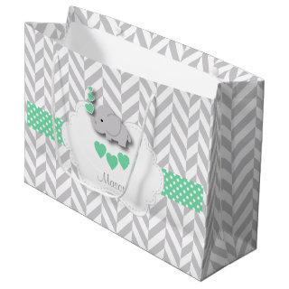 Green 🐘 Elephant Design - Baby Boy Shower Large Gift Bag