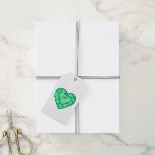 Green emerald jewel heart stone watercolor tags