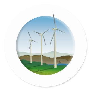 Green Energy Wind Turbine Classic Round Sticker